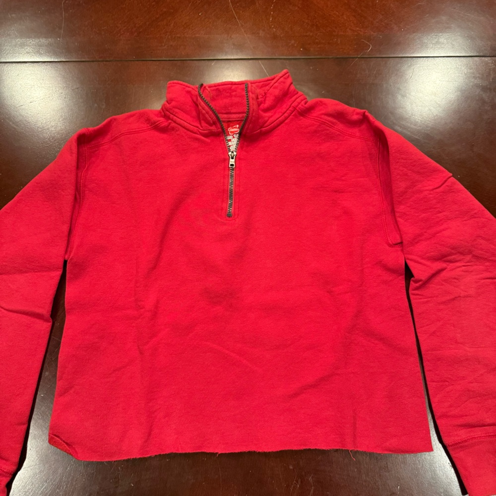 Hanes Red Quarter Zip Cropped Sweatshirt